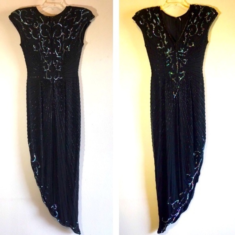 Vintage Sequined Dress Cocktail Beaded Formal Glam